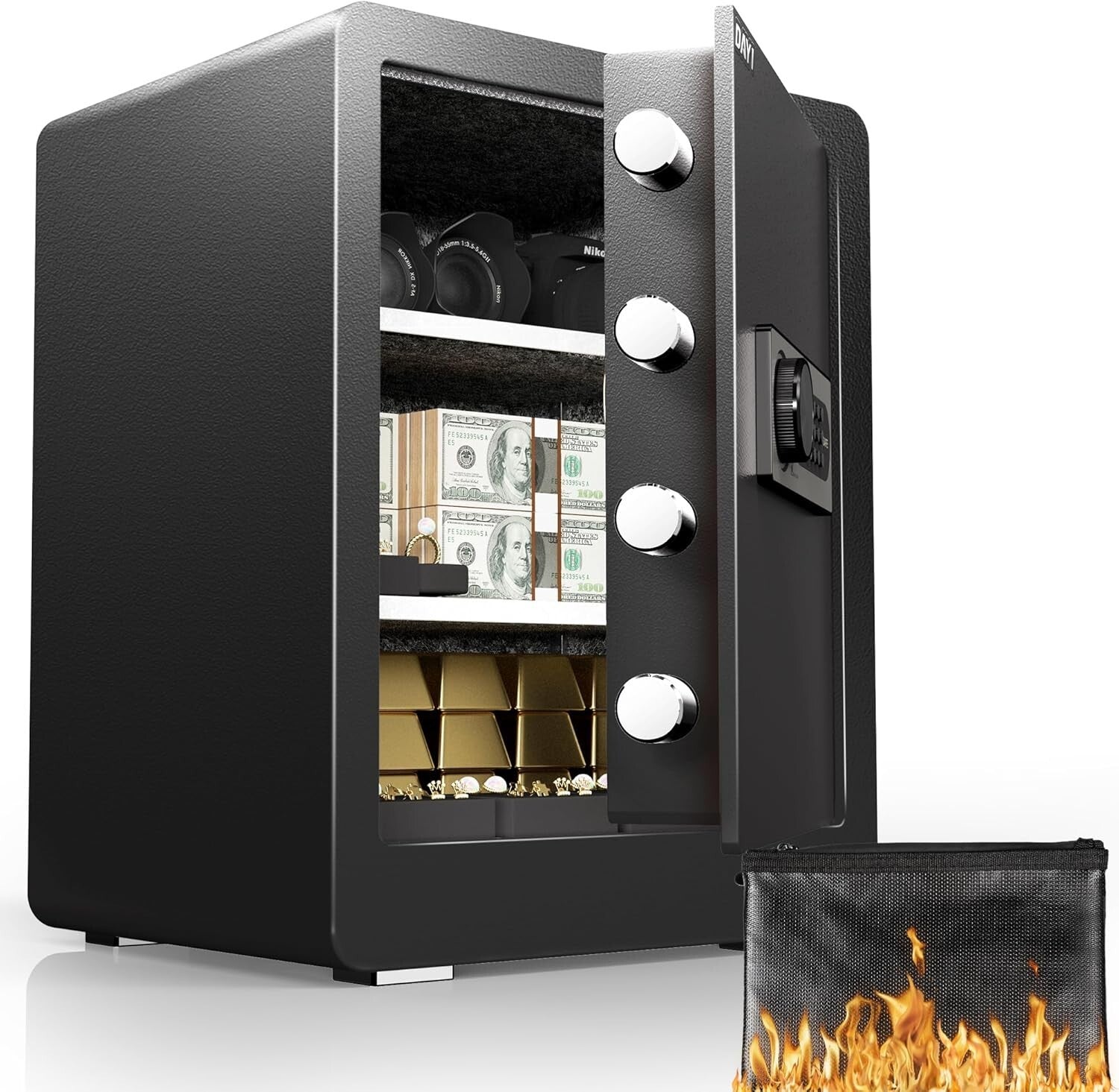 Alloy Steel Safe Box - 2.0 Cu Ft with Fireproof Bag & Dual Alarm Security