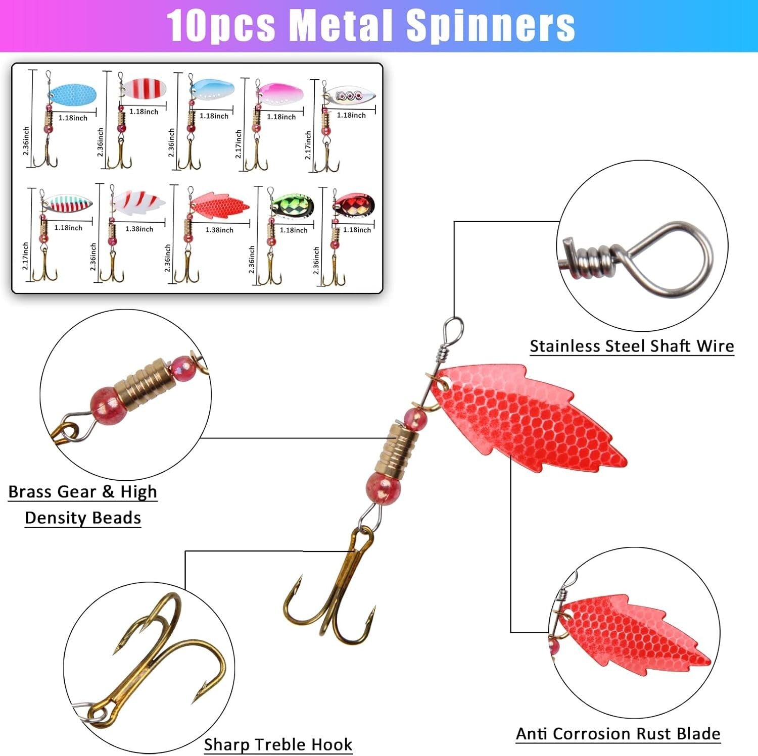 Premium Spinner Baits & Lures Kit Includes 66pcs for Bass, Pike, Trout Fishing