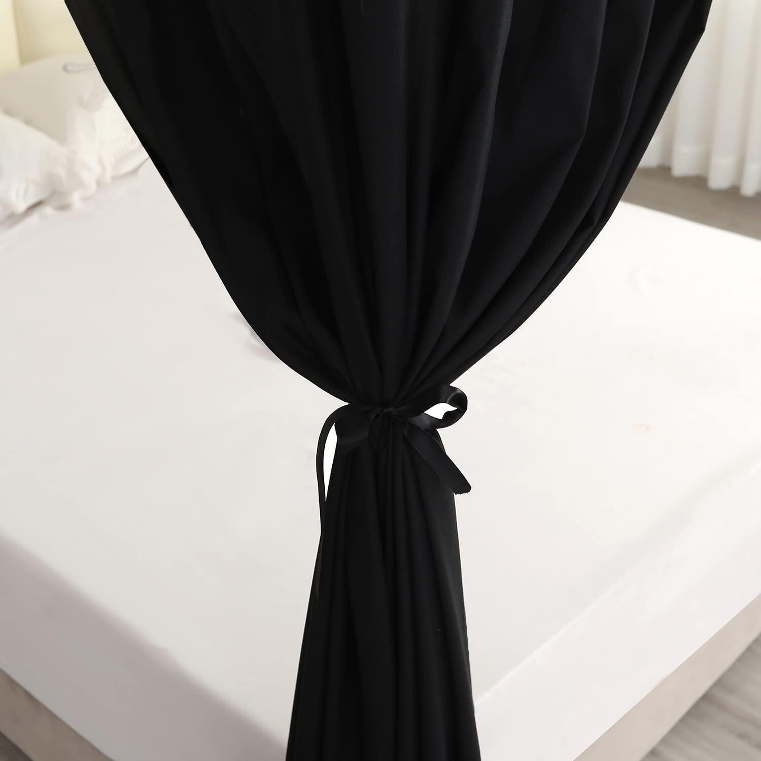 Elegant Black Canopy Bed Curtains for 4 Corner Post - Modern Bedroom Decoration