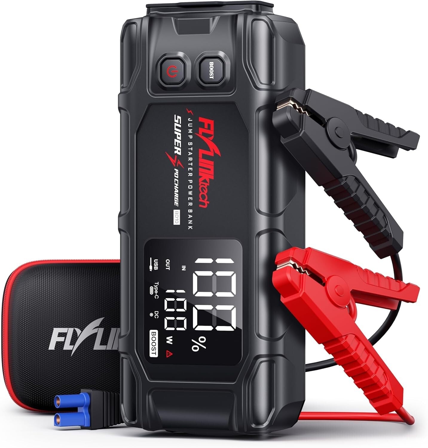 Fast Charging 8000A Automotive Jump Starter with LED Display & Safety Features