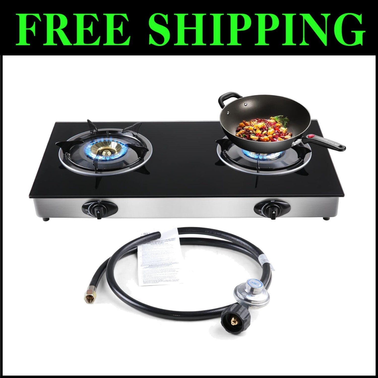Tempered Glass 2 Burner Gas Stove with Auto Ignition - Perfect for Camping
