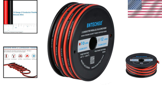 Ultra-Flexible 10 AWG Silicone Wire Spool 25ft - 600V Rated for Versatile Use