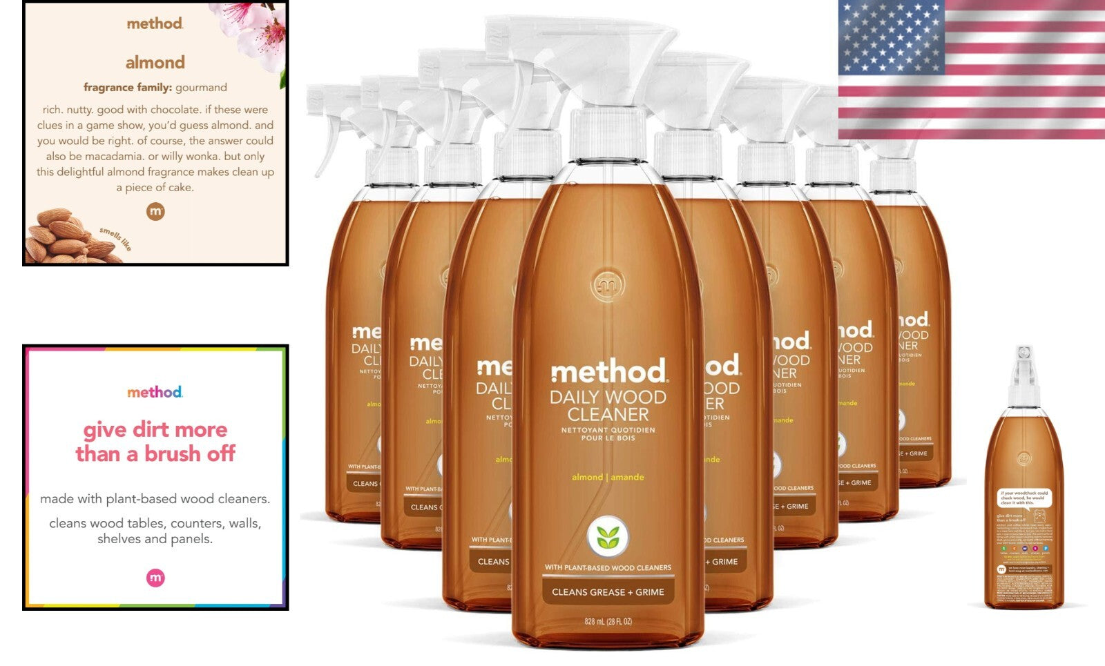 Eco-Friendly Daily Wood Cleaner with Almond Scent - 28 Oz Spray (Pack of 8)