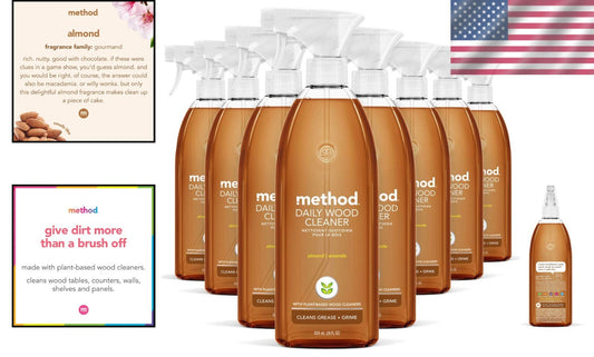 Eco-Friendly Daily Wood Cleaner with Almond Scent - 28 Oz Spray (Pack of 8)