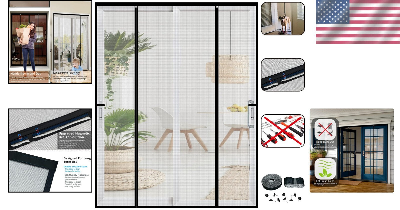 Heavy-Duty Magnetic Screen Door 82 x 97.6 Inch - Pet & Kid Friendly Design