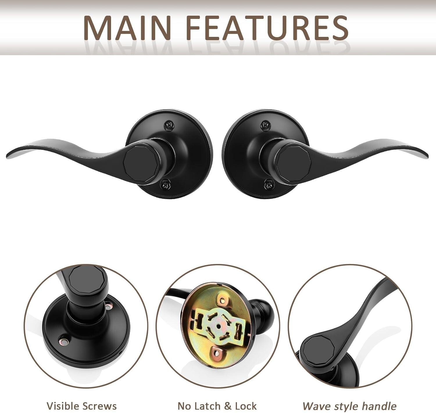 8 Pack Contemporary Wave Style Dummy Door Handle Set in Elegant Black Finish