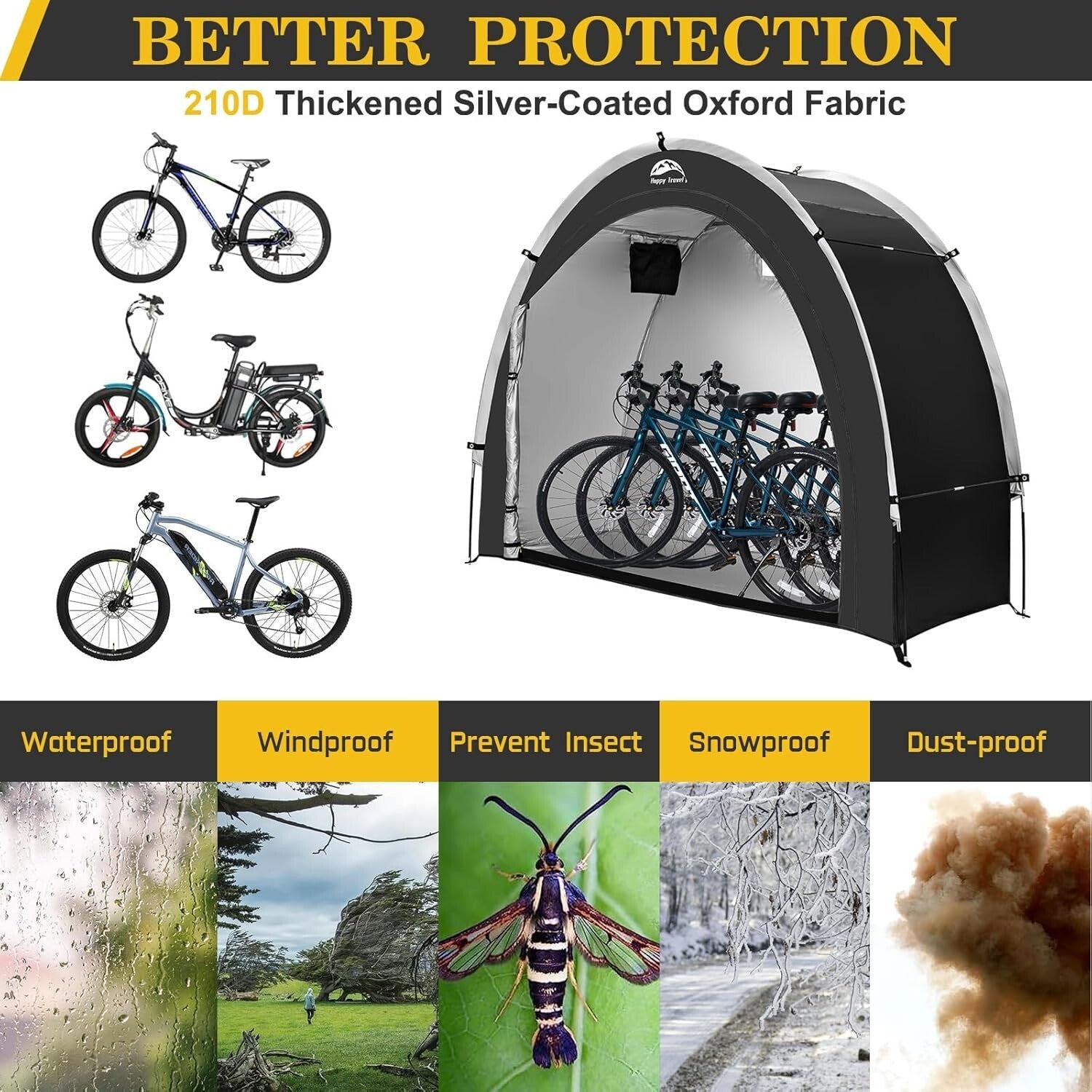 Durable 210D Waterproof Bicycle Storage Tent with Quick Setup - Fits 2-3 Bikes