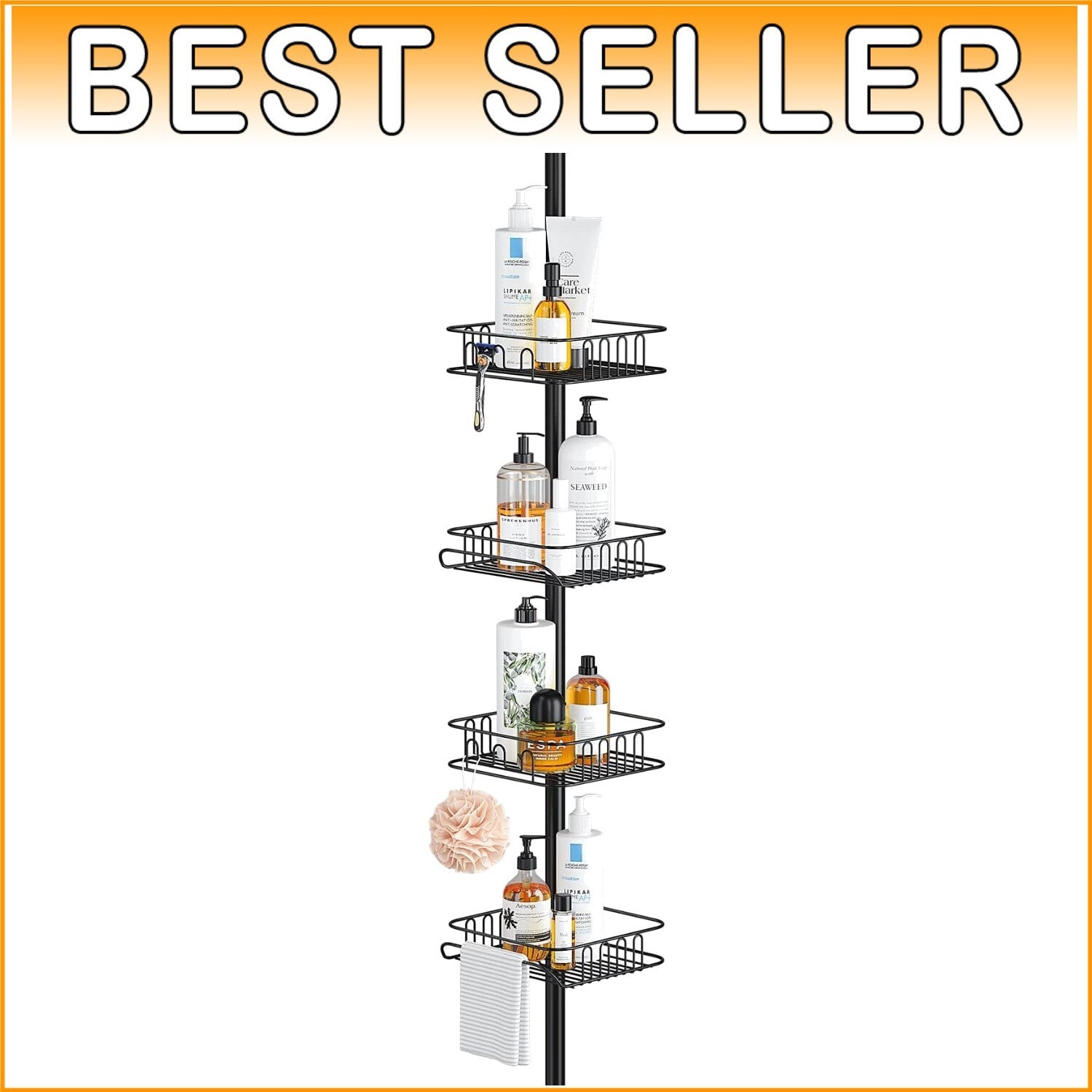 Durable Rust-Resistant Shower Organizer - Freestanding Tension Pole Caddy 113 In