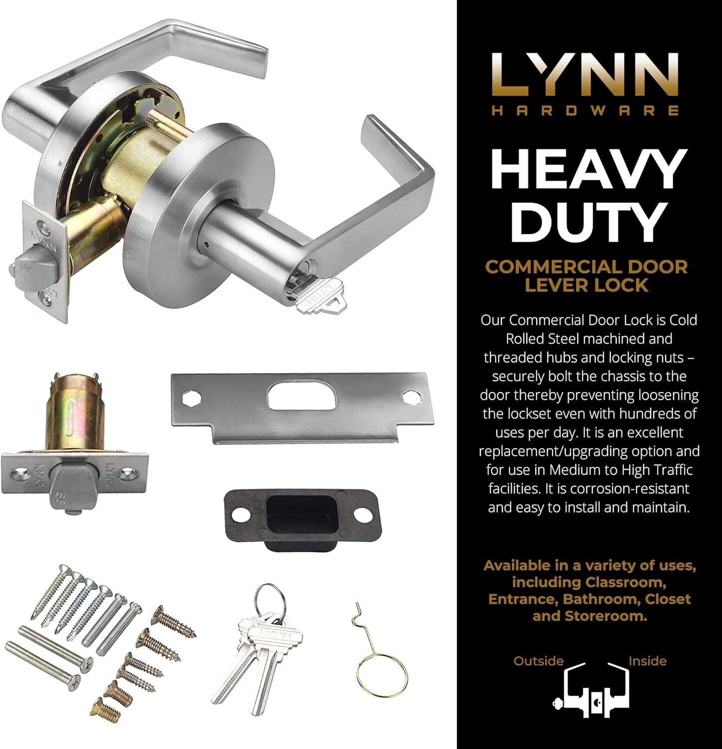Stylish Heavy-Duty Keyed Lever Lock - Satin Chrome Finish for Commercial Spaces