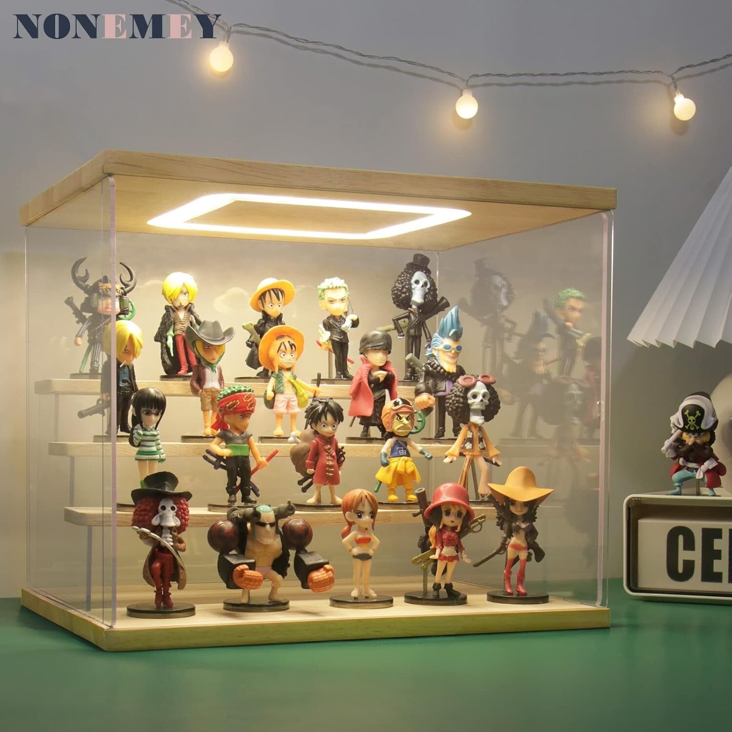 4-Tier Dustproof Acrylic Display Stand with LED Light - Showcase Your Treasures!