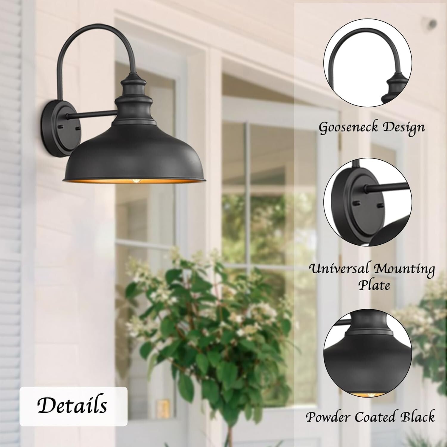 Elegant Outdoor Wall Lantern - Black & Copper Gooseneck Barn Light Fixture
