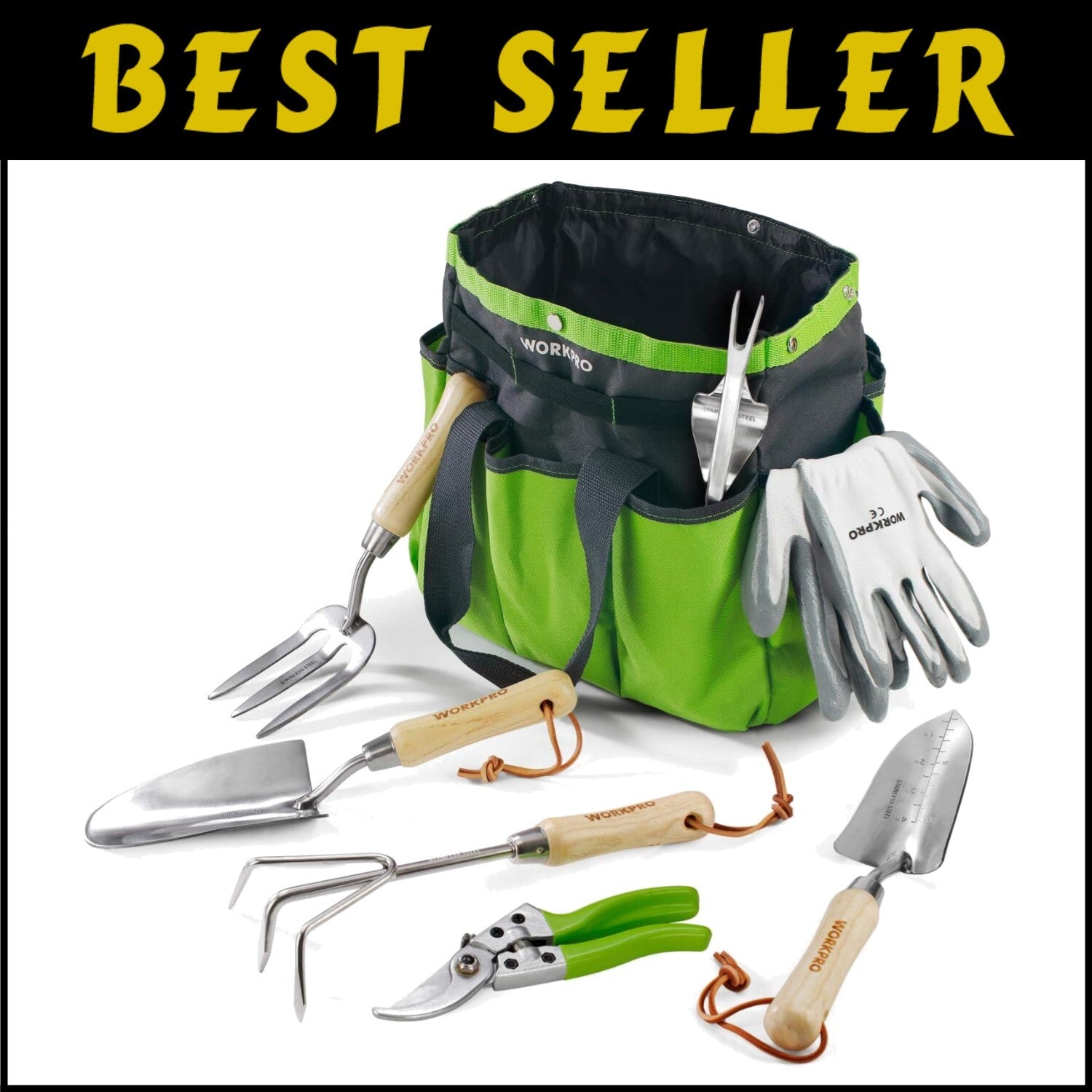 Professional Stainless Steel Gardening Tool Kit with Wooden Handles & Tote Bag