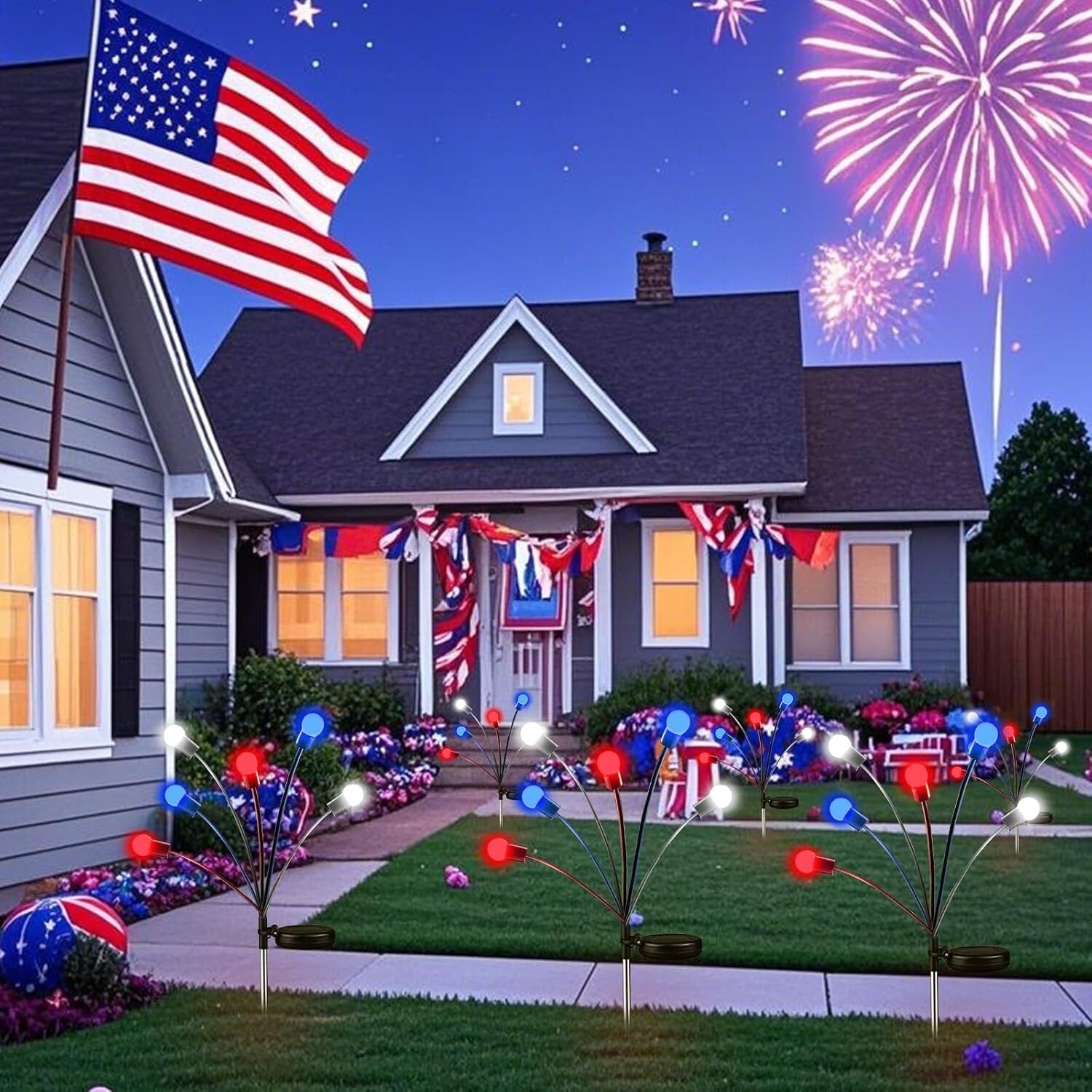 6 Pack Solar LED Firefly Lights - Perfect for Independence Day & Garden Decor