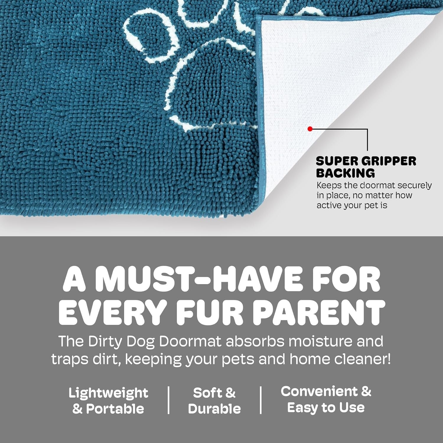 Versatile Pacific Blue Dog Door Mat - Absorbs Mud & Water Fast, Machine Washable