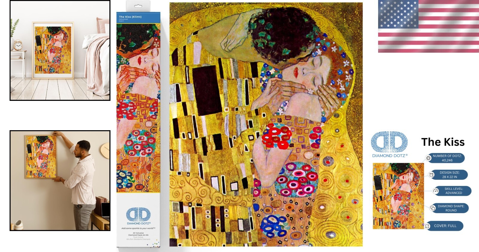 Captivating Diamond Dotz Painting Kit - Klimt's Kiss, 28"x22" Art Solution