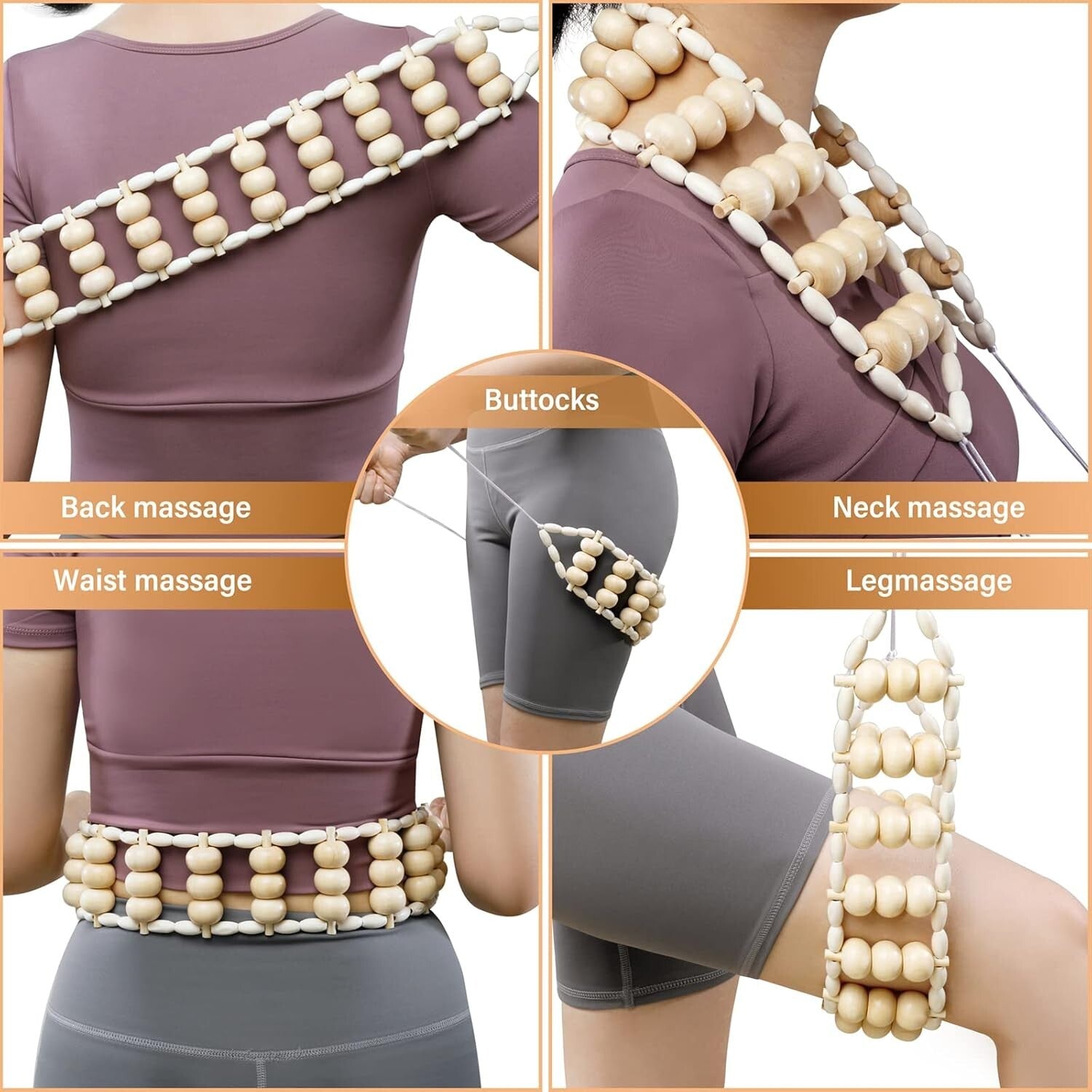 6-in-1 Wooden Massager Kit for Body Sculpting and Lymphatic Drainage Therapy