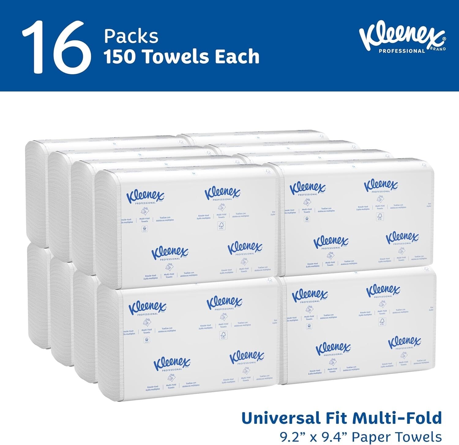 Eco-Friendly Kleenex Multifold Paper Towels - 1-Ply, 150 Sheets/Pack, 16 Packs
