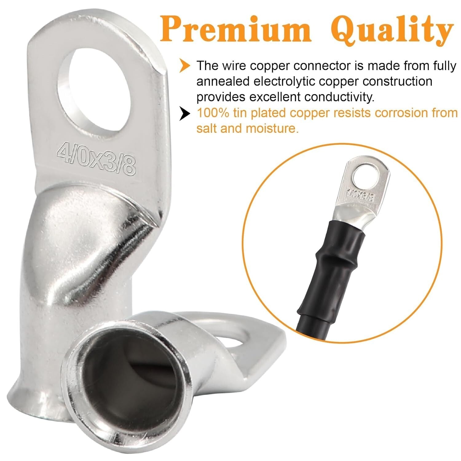 48PCS UL Certified Copper Cable Ends Kit - AWG 1/0 2/0 4/0 with Shrink Tubing