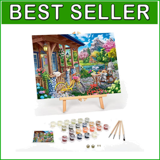 Framed 16x20 Paint by Numbers Kit for Adults - Colorful Lake House Artwork