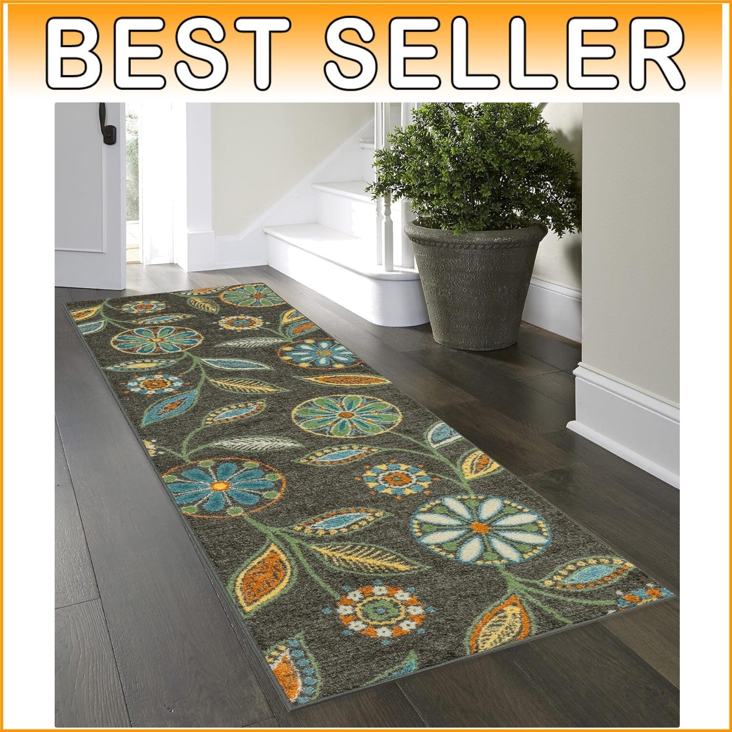 Durable Floral Runner Rug with Non-Slip Backing - Perfect for High Traffic Areas