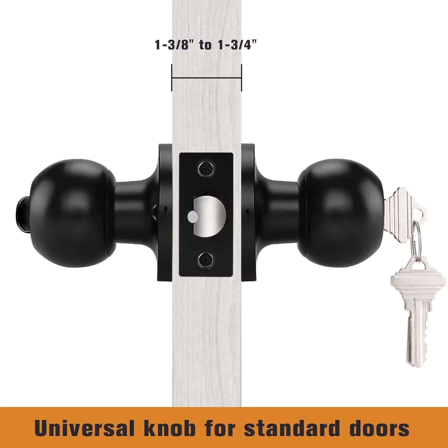 Flat Black Keyed Alike Round Door Knobs – 4 Pack Stainless Steel Security