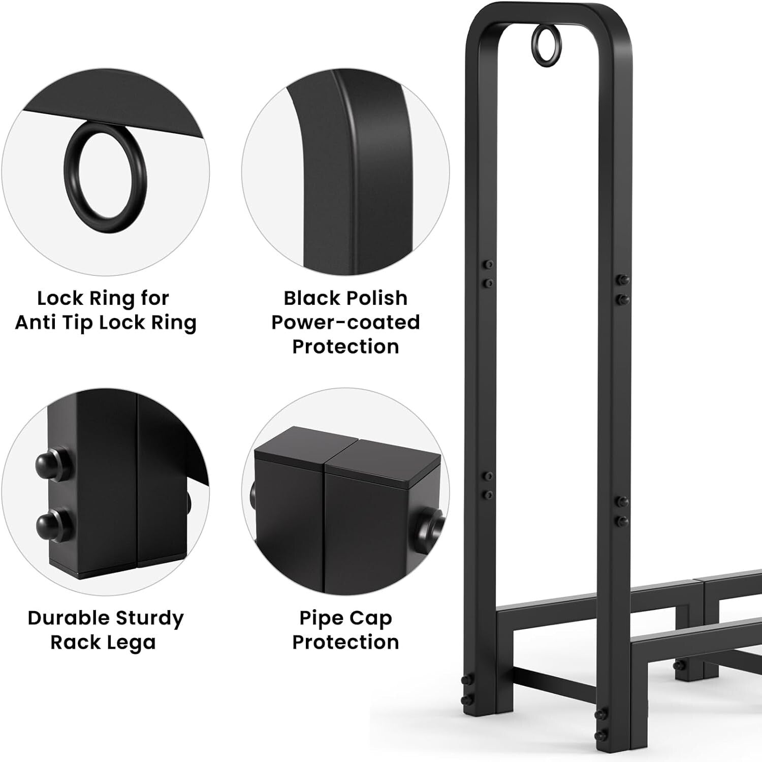 Black Alloy Steel Firewood Rack - 4ft Log Holder for Outdoor & Indoor Use