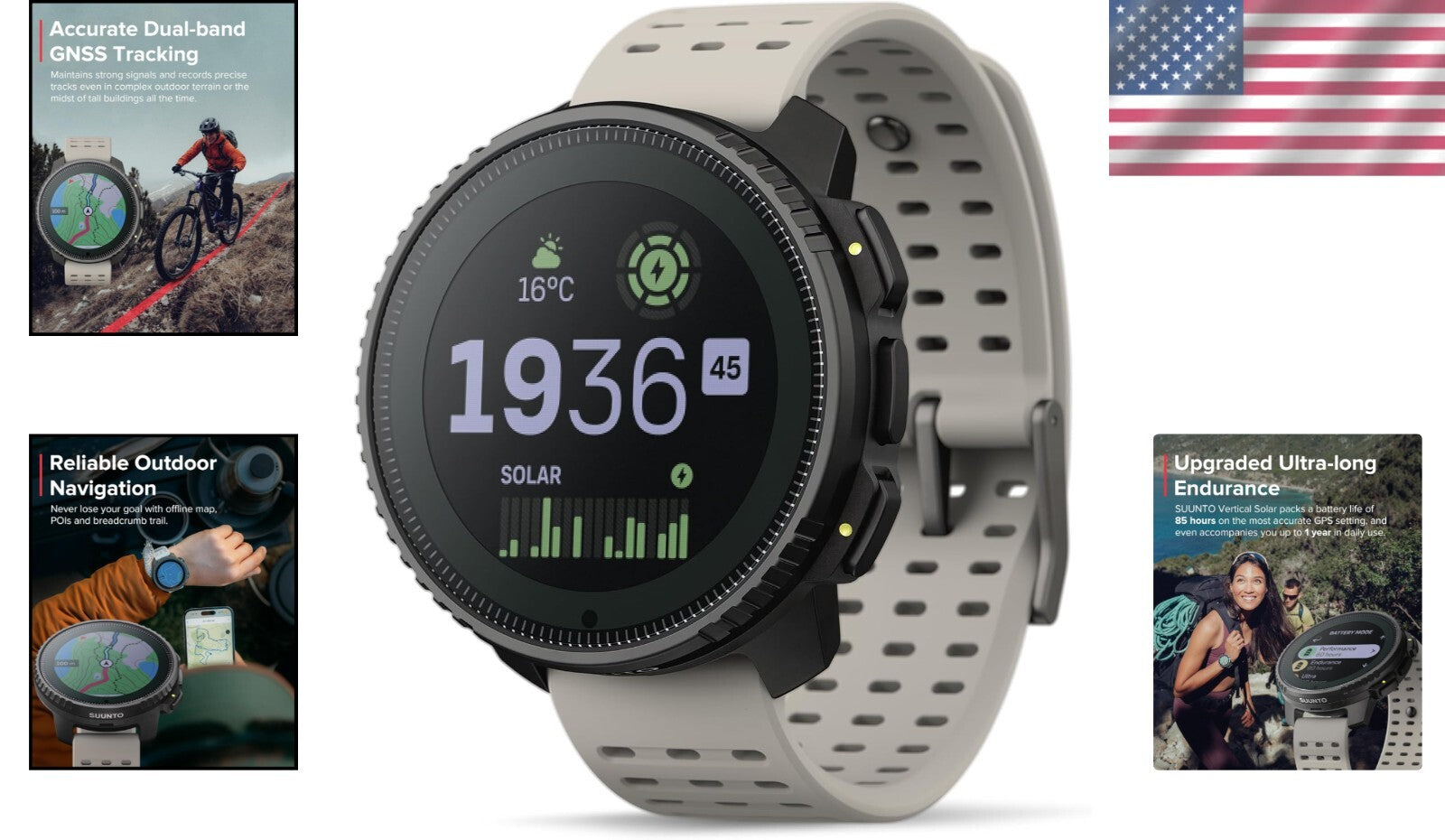 Vertical Solar GPS Adventure Watch - Premium 1.4-inch Touchscreen, 95+ Sport ...