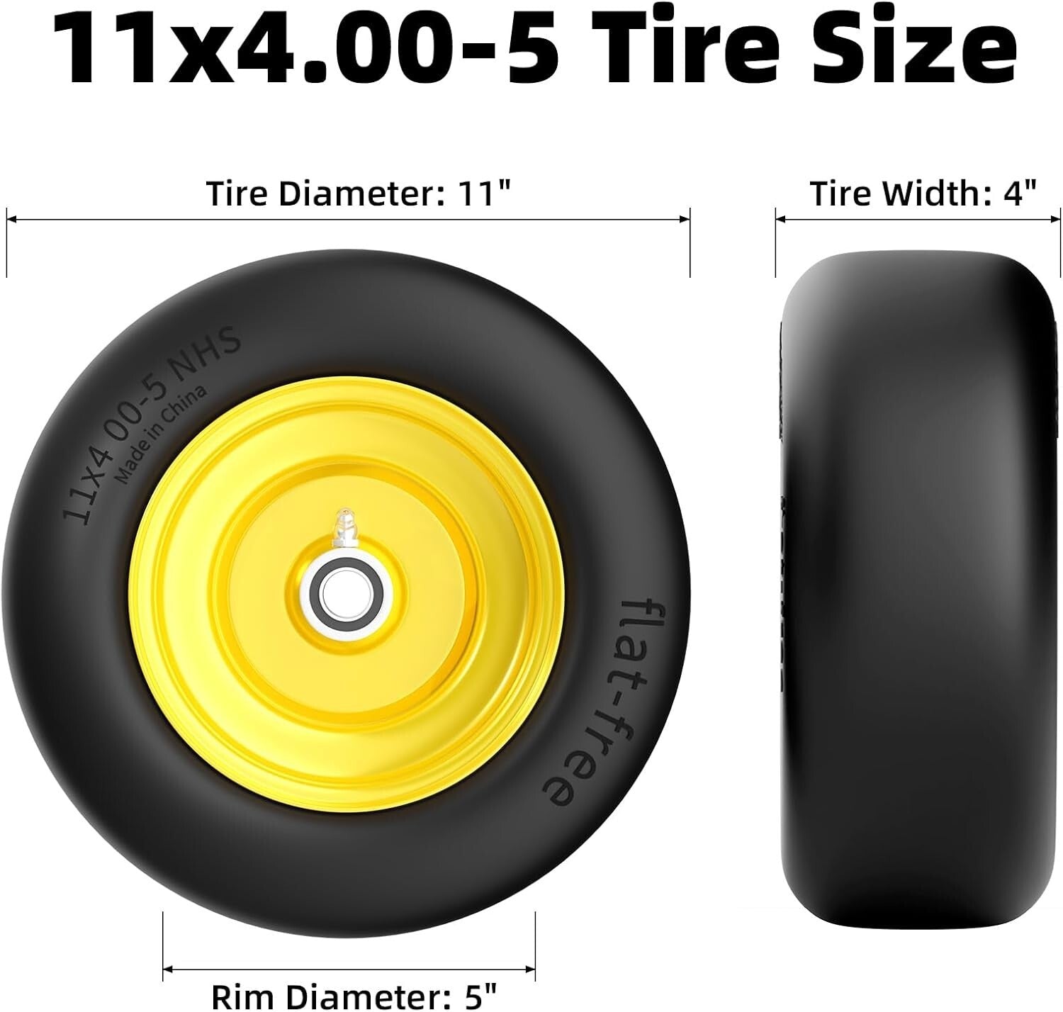 11x4-5 Solid Mower Tires with Superior Traction - Perfect for Zero-Turn Models