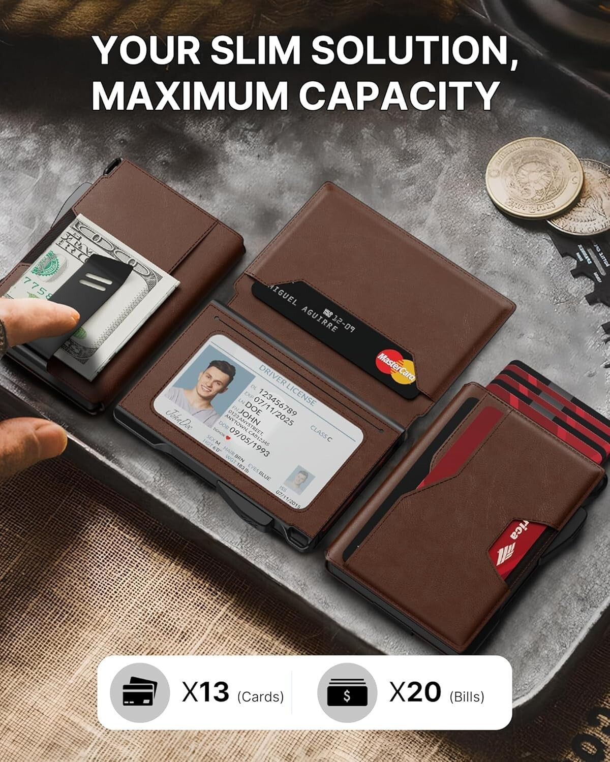 Durable Brown Men's Wallet with Minimalist Design - 1-Year Guarantee Included