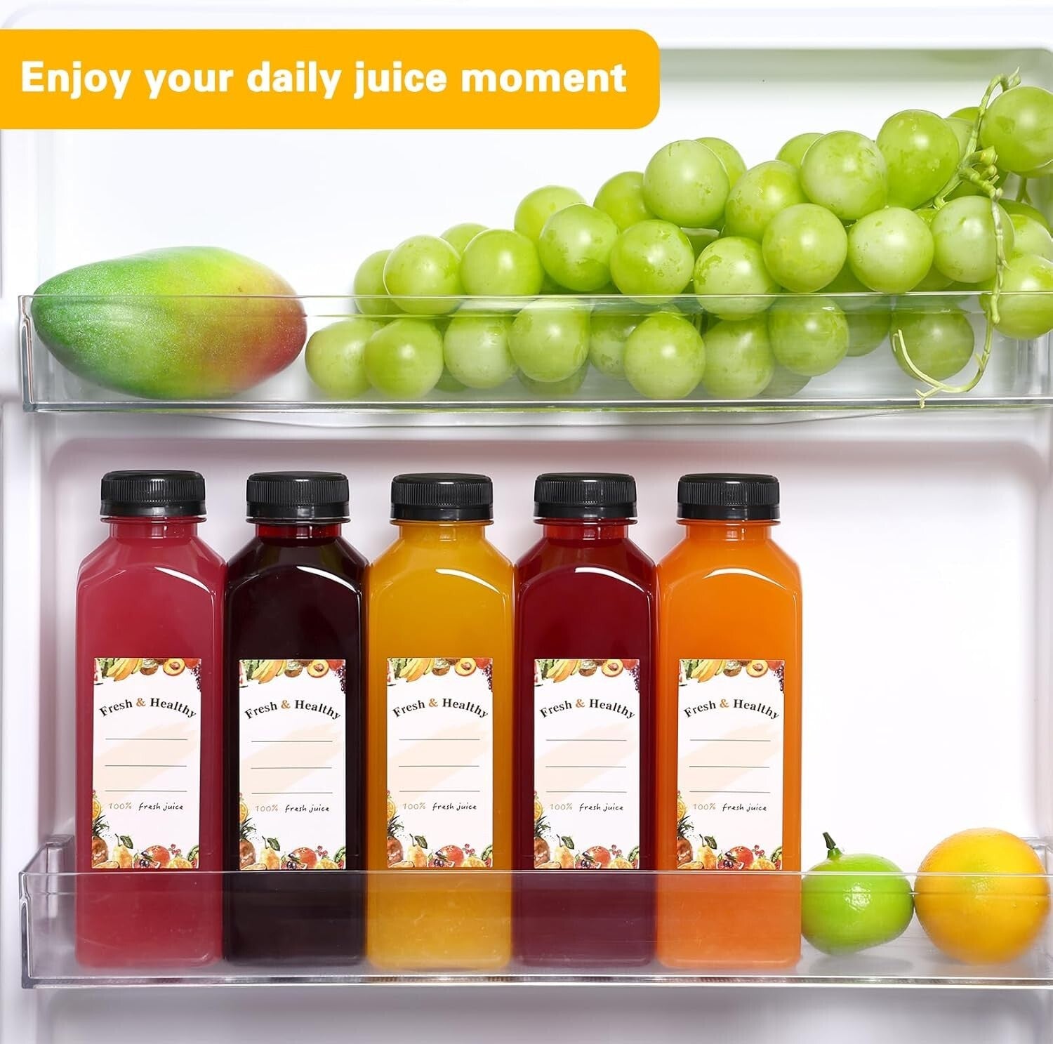 Clear 16oz Juice Bottles with Caps - Ideal for Smoothies & Camping Drinks