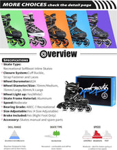 Load image into Gallery viewer, Vinal Girls' Adjustable Inline Skates with Illuminating Wheels - XL Size