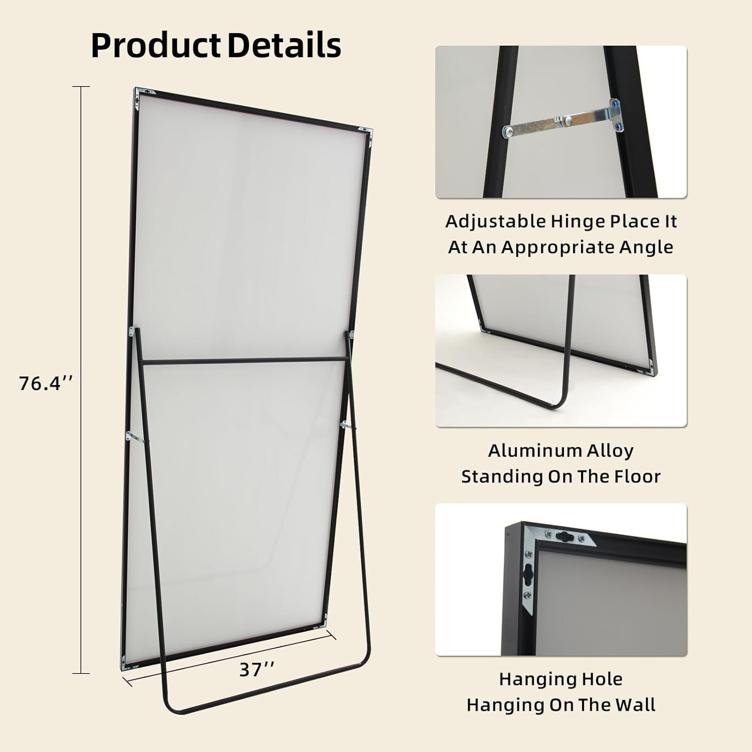 Stunning 76" x 37" Tempered Glass Full Length Mirror with Durable Aluminum Frame