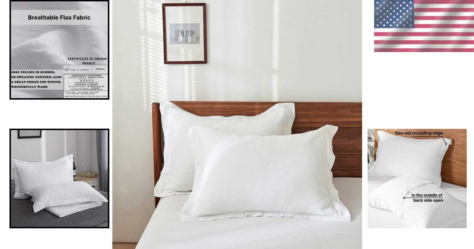 Classic 100% French Linen Pillow Shams - Breathable & Eco-Friendly, Set of 2