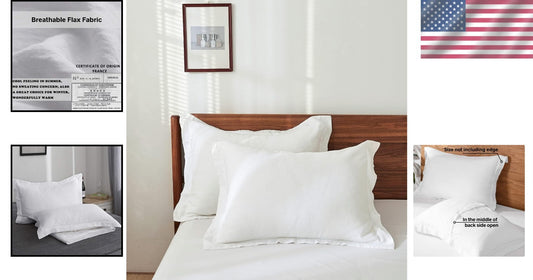 Classic 100% French Linen Pillow Shams - Breathable & Eco-Friendly, Set of 2