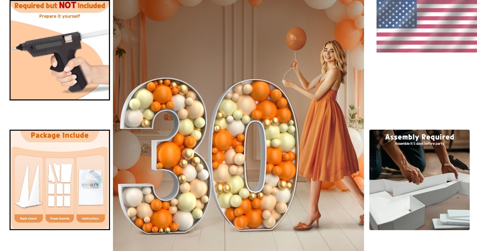 Customizable 4FT Balloon Number Frame for 30th Birthday & Anniversary Decor