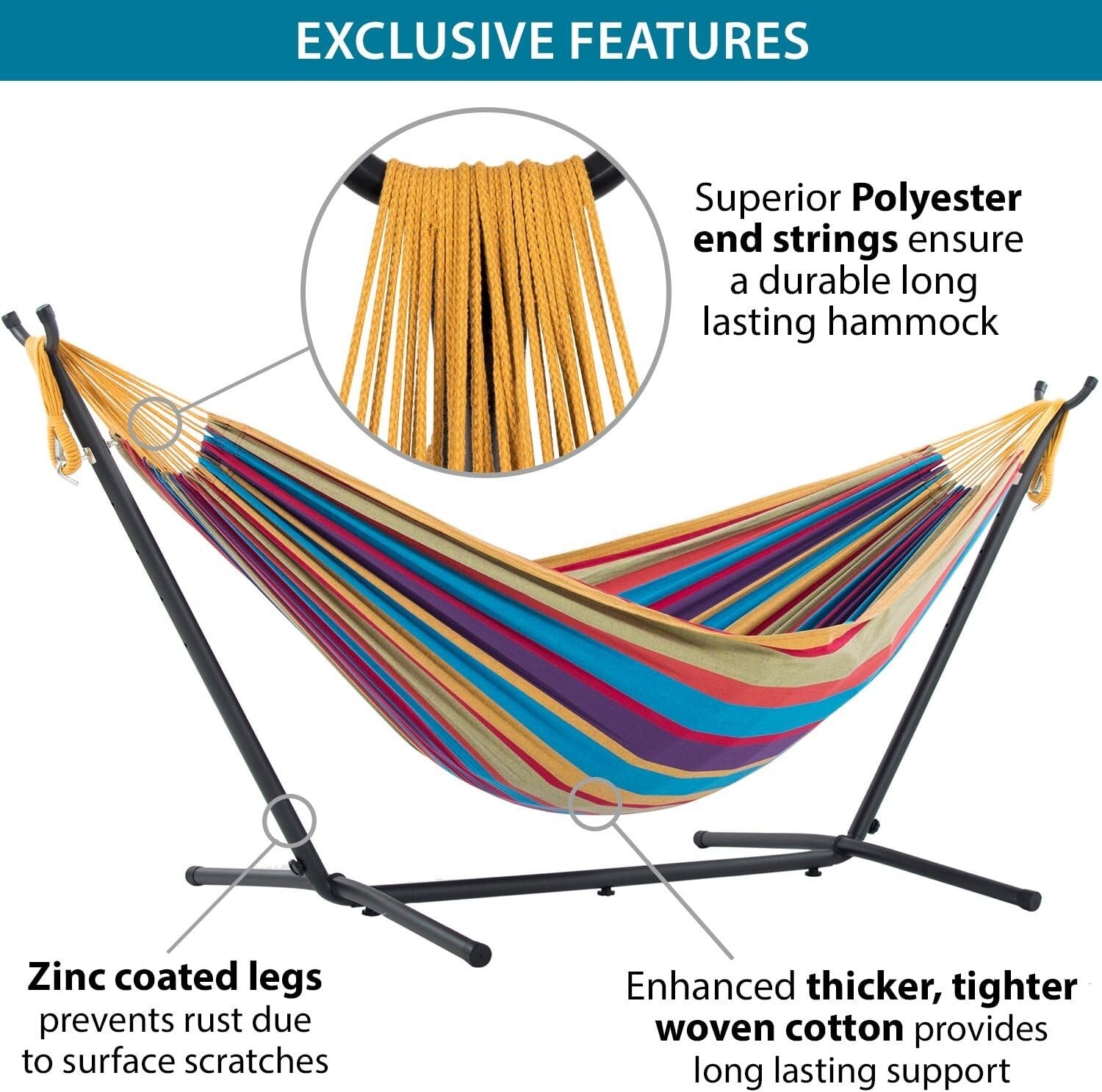 Cozy Double Hammock with 450 lb Steel Stand & Carry Bag for Outdoor Adventures