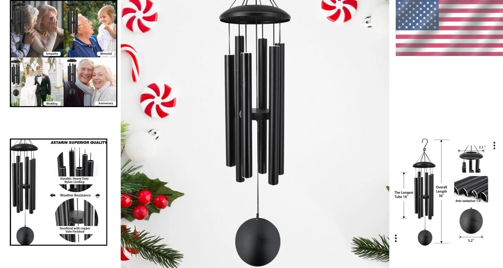 Hand-Tuned 36'' Wind Chimes with 6 Tubes - Perfect for Garden and Memorial Gifts