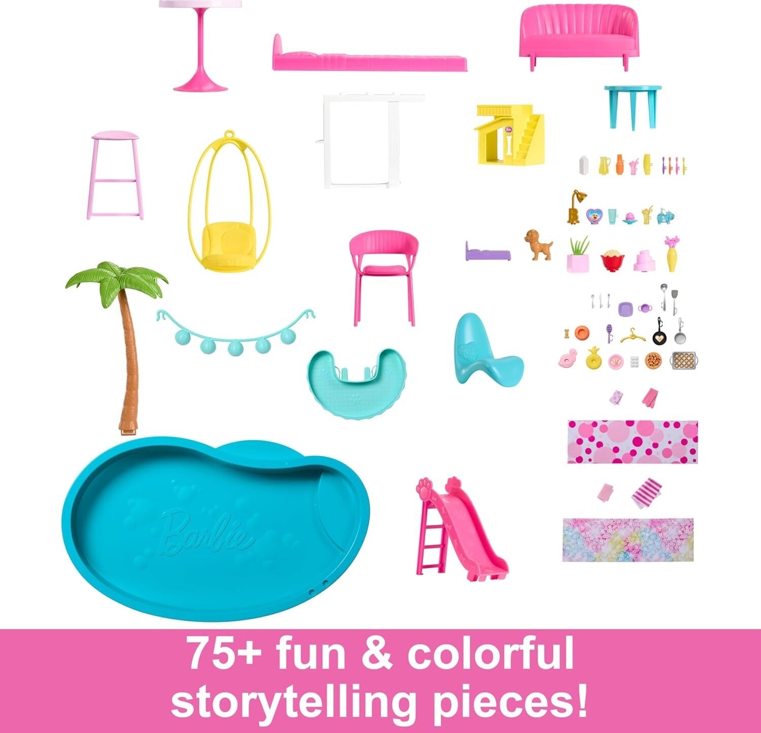 DreamHouse Doll House Playset with 75+ Fun Pieces Including Pool Slide and Pets