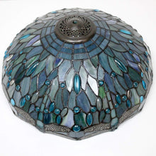 Load image into Gallery viewer, Antique Bronze Dragonfly Tiffany Lamp - Sea Blue Stained Glass Shade 16x24"