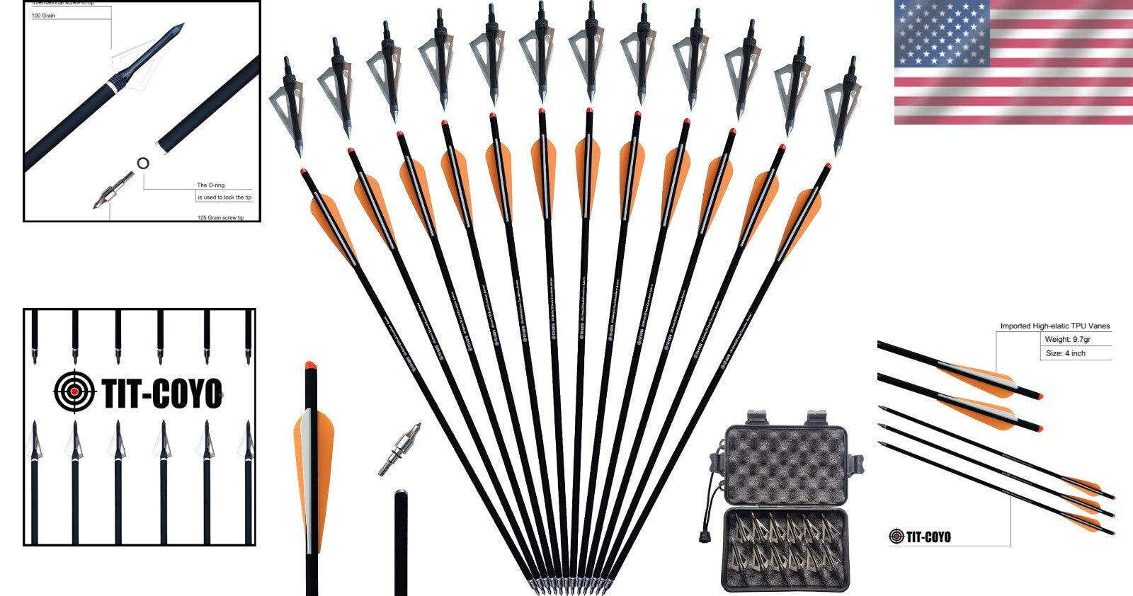 12 Carbon Crossbow Bolts & Broadheads Set - Perfect for Beginners and Practice