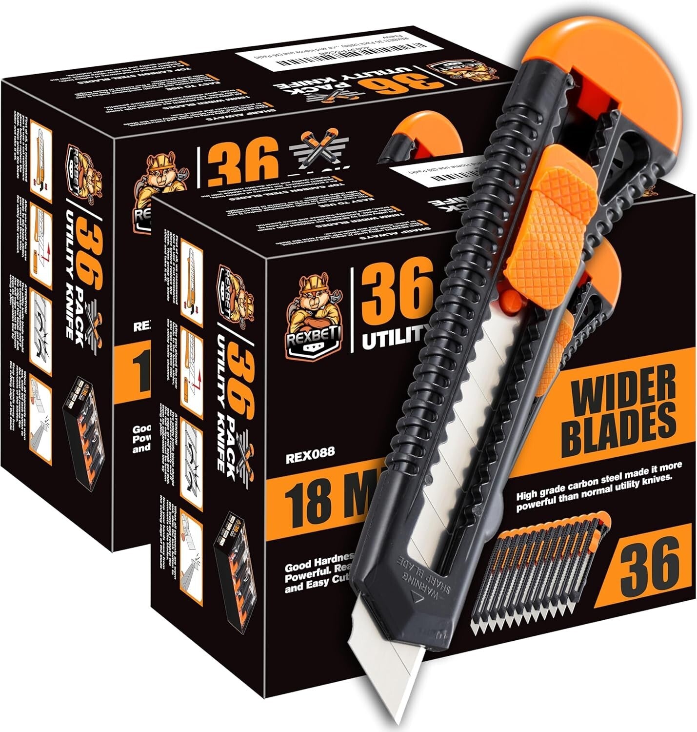 Professional-Grade Retractable Box Cutter with Carbon Steel Blades - 72 Pack