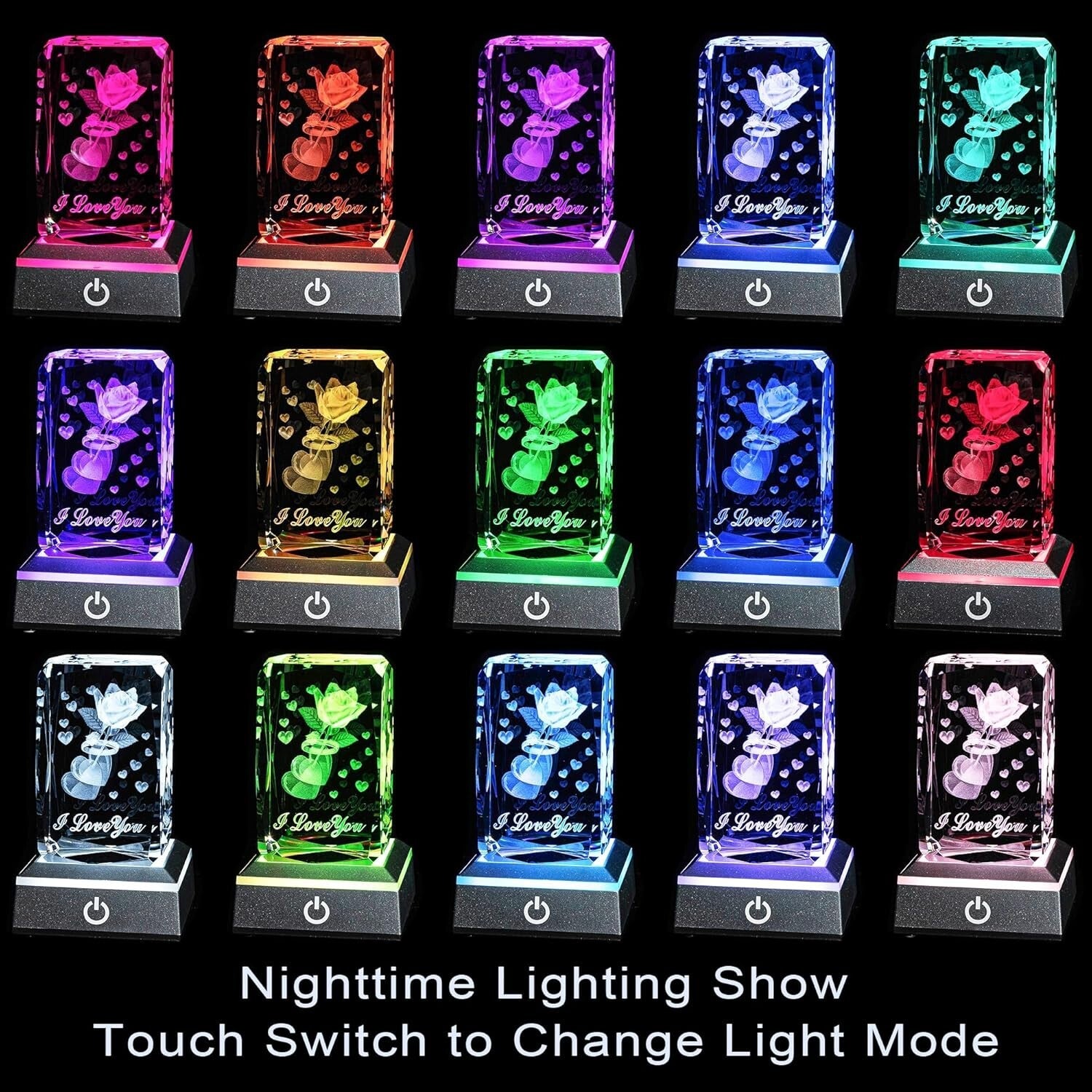 Art Deco 3D Crystal Touch Nightlight - I Love You Gift for Her & Special Events
