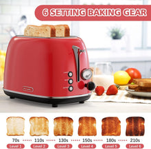 Load image into Gallery viewer, Stylish 850W Retro Toaster: 2 Slice, 1.5'' Slots, Defrost &amp; High Lift Features