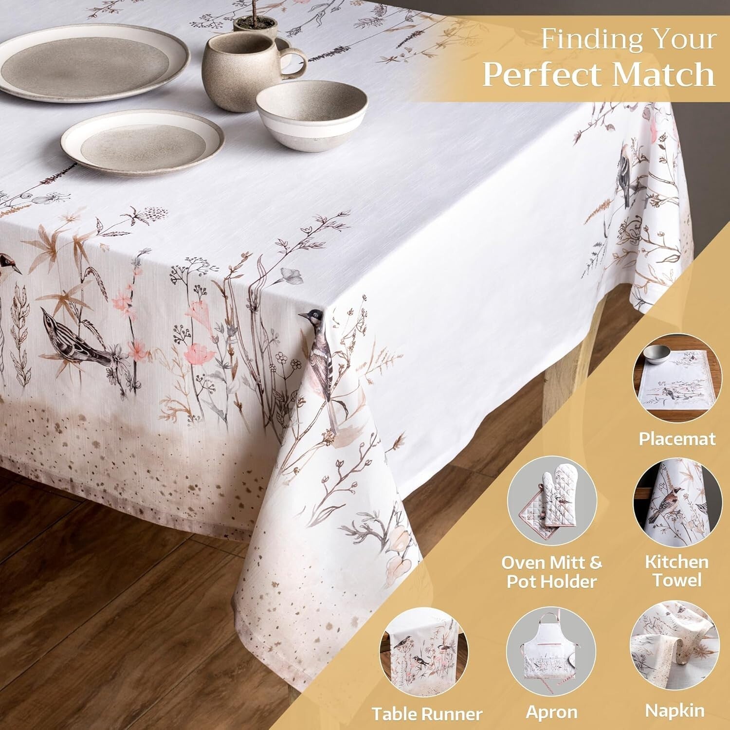 Versatile Cotton Tablecloth 60" x 108" - Textured Design in Brown Florals
