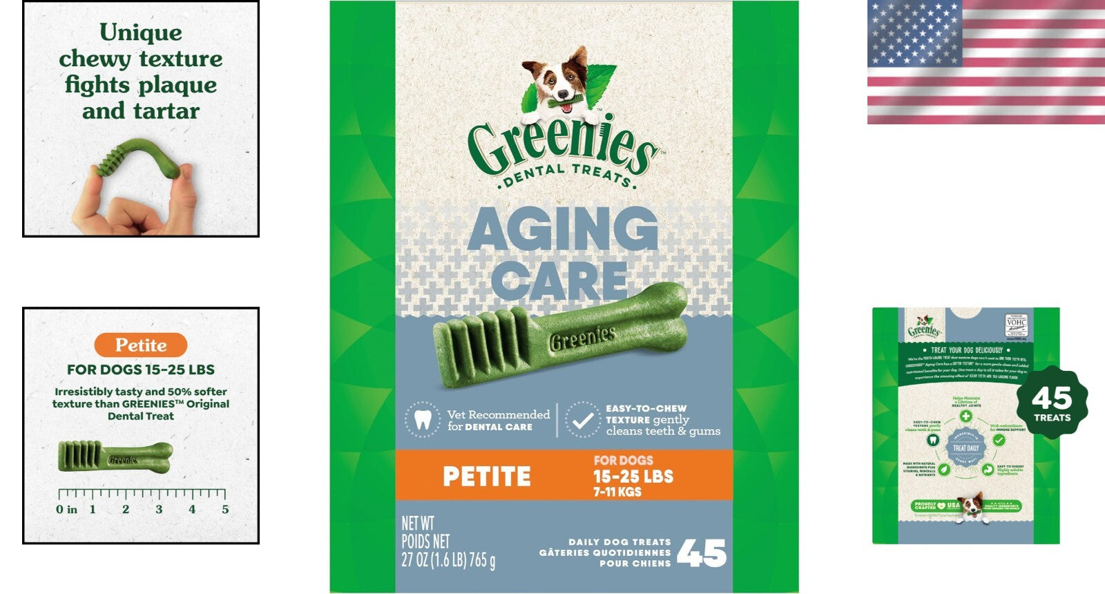 Natural Dental Dog Chews for Seniors - 27 oz Petite Size, Mouth-Wowing Flavor