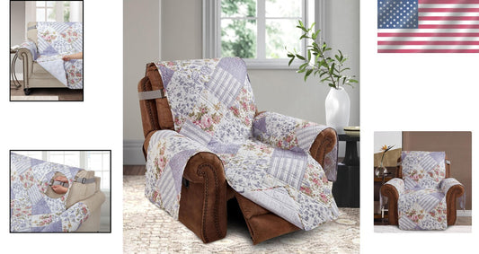 Stylish Rose Violet Recliner Slipcover with Elastic Strap - Kid & Pet Safe
