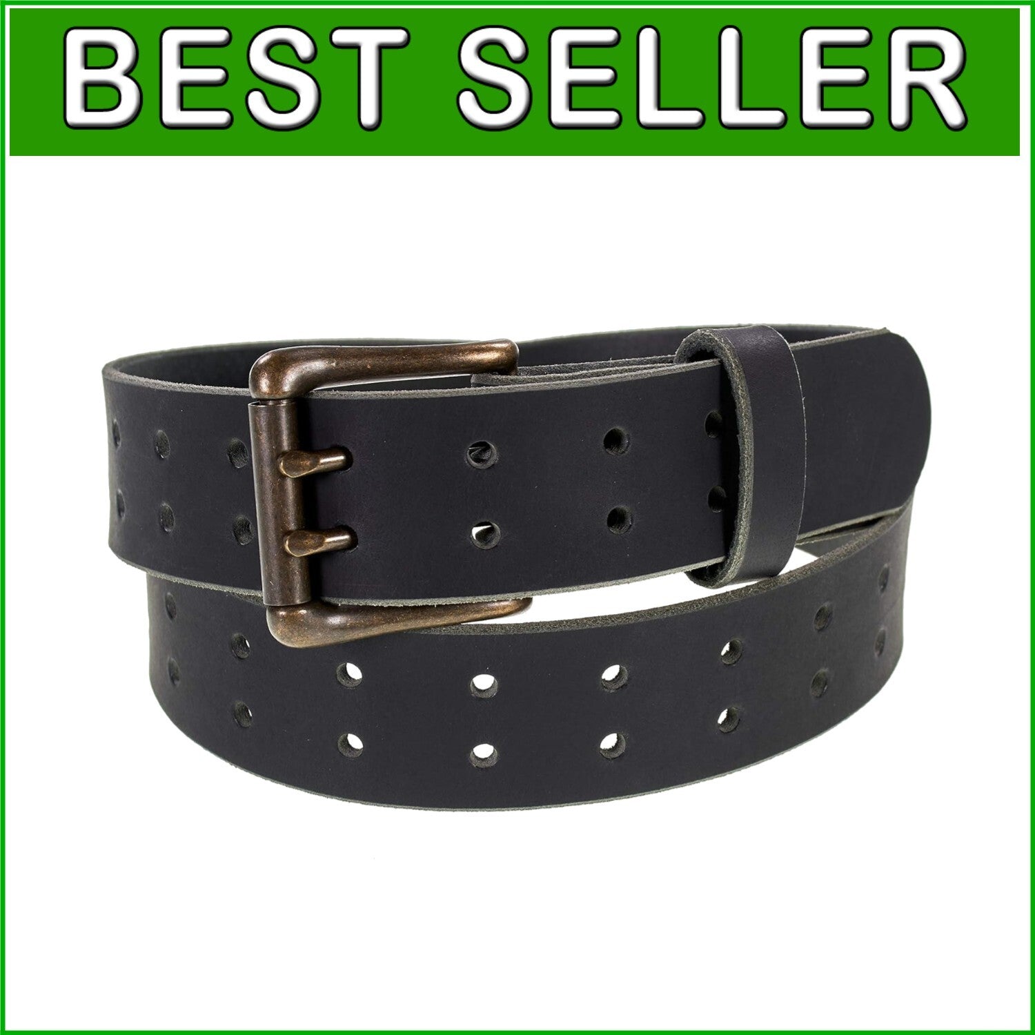 Durable Amish Crafted Leather Belt - Double Prong with Antique Finish 1½"