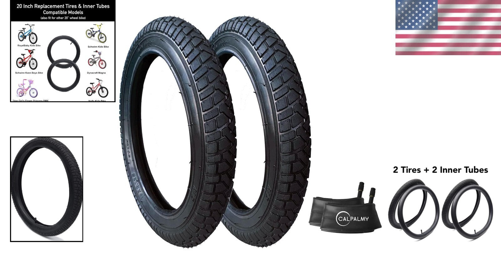 2 Sets of Extra-Thick 20 Inch Kids Bike Tires & Tubes - Safe & Impact Resistant
