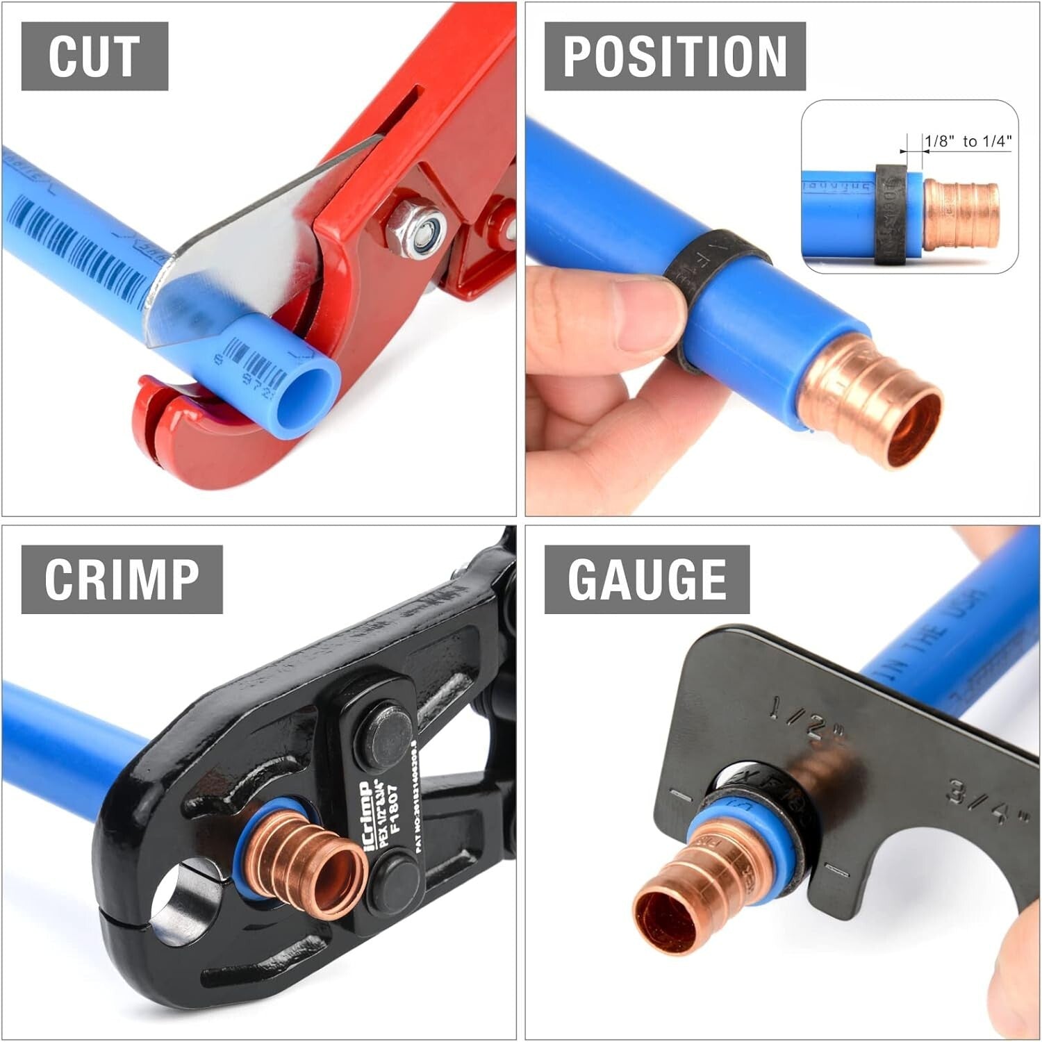 Ergonomic PEX Crimping Tool Kit for 3/8 to 1 in Copper Rings - ASTM Approved
