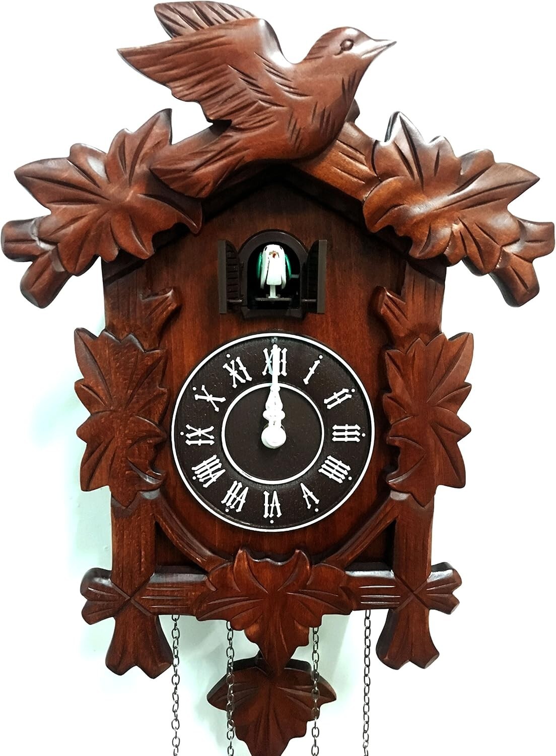 Authentic Hand-Carved Wooden Cuckoo Clock - Night Mode & Adjustable Volume